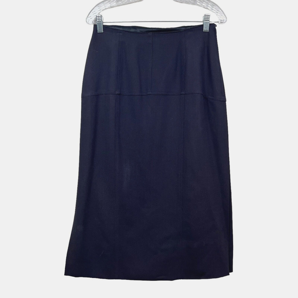 Gianfranco Ferre Womens Wool Blend Long Skirt Pleated Back Hem Navy Sz EUR 44*